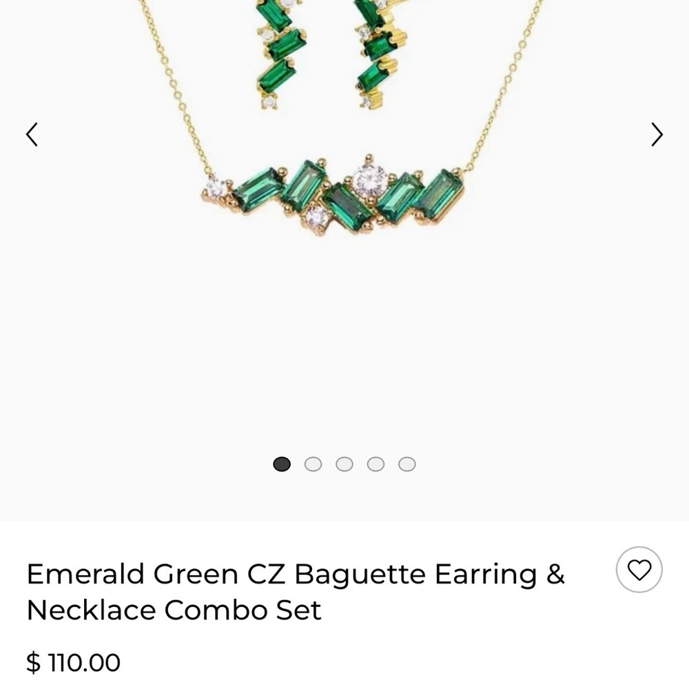 Emerald Green CZ Baguette Earring & Necklace Combo Set
